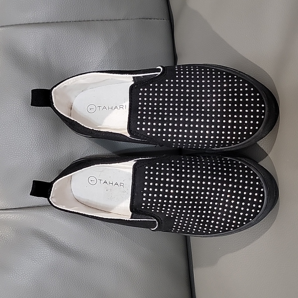 Girls Black With Diametes Slip On Shoes